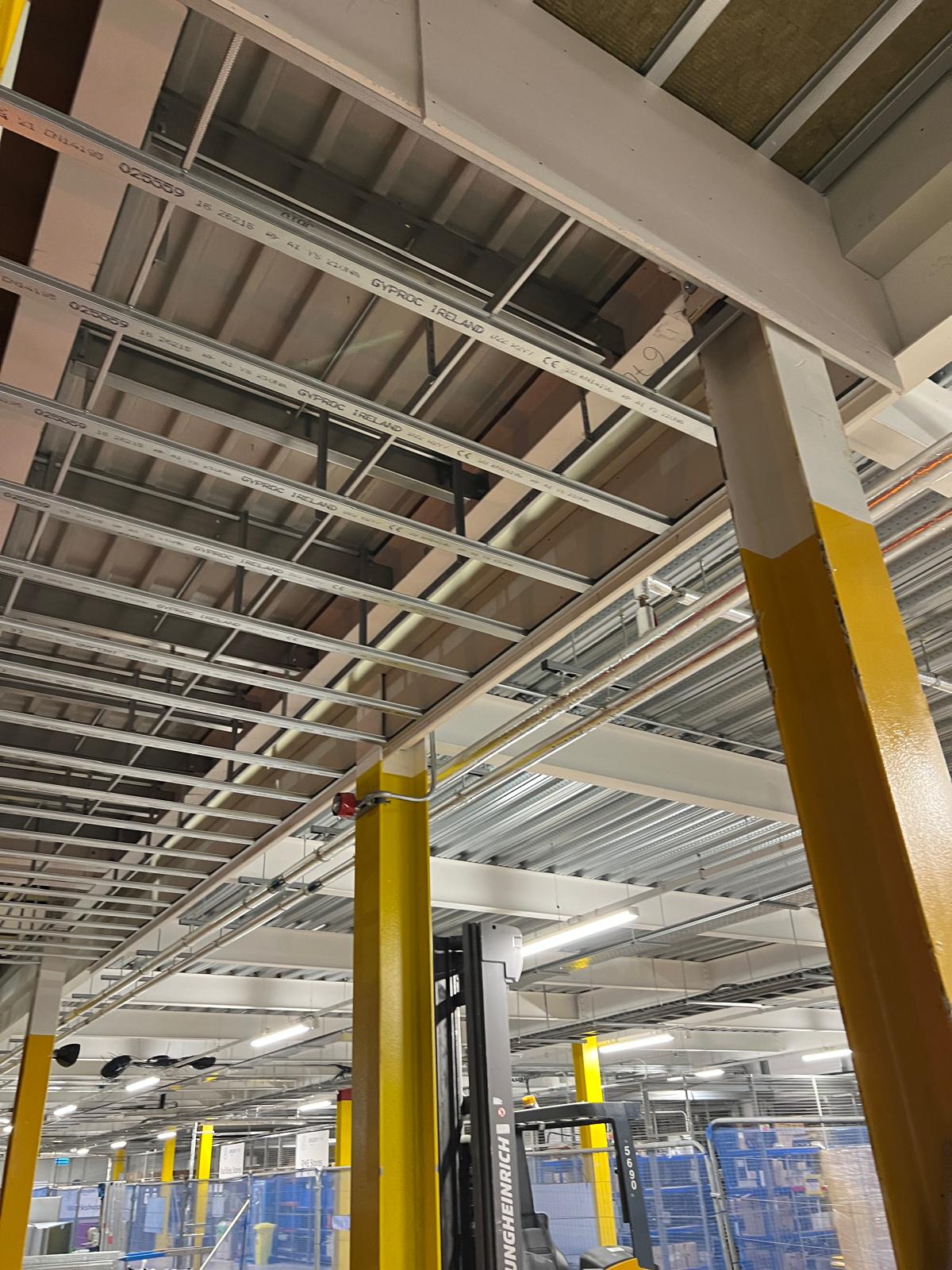 Metal ceiling framework before plasterboard installation